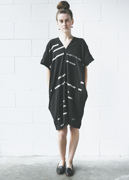 Uzi -Broken Stripe V Dress | Black Uzi -Broken Stripe V Dress | Black