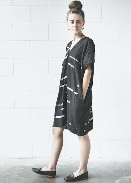 Uzi -Broken Stripe V Dress | Black Uzi -Broken Stripe V Dress | Black