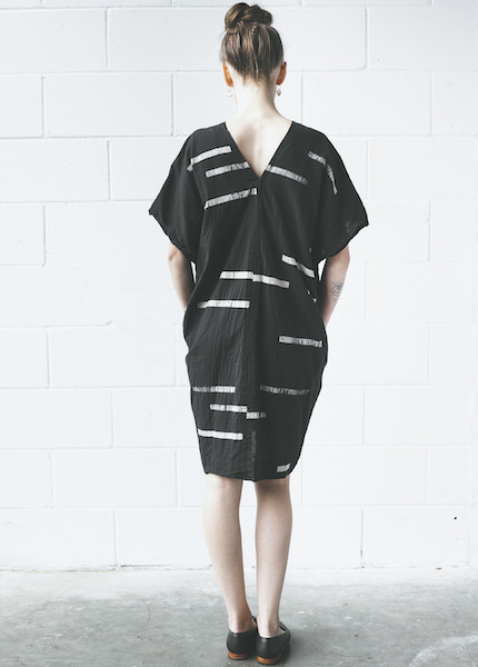Uzi -Broken Stripe V Dress | Black Uzi -Broken Stripe V Dress | Black