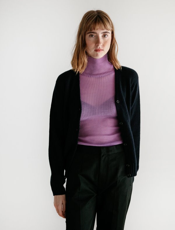 Margaret Howell Cashmere Twist Seamless V-Neck Cardigan - Dark