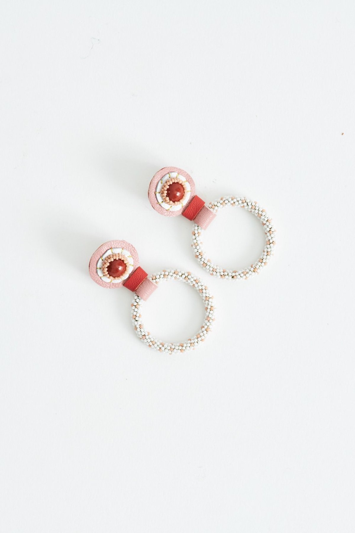 Robin Mollicone Small Beaded Hoop Earring - Red Jasper with Pink Dots - Image 3 of 3