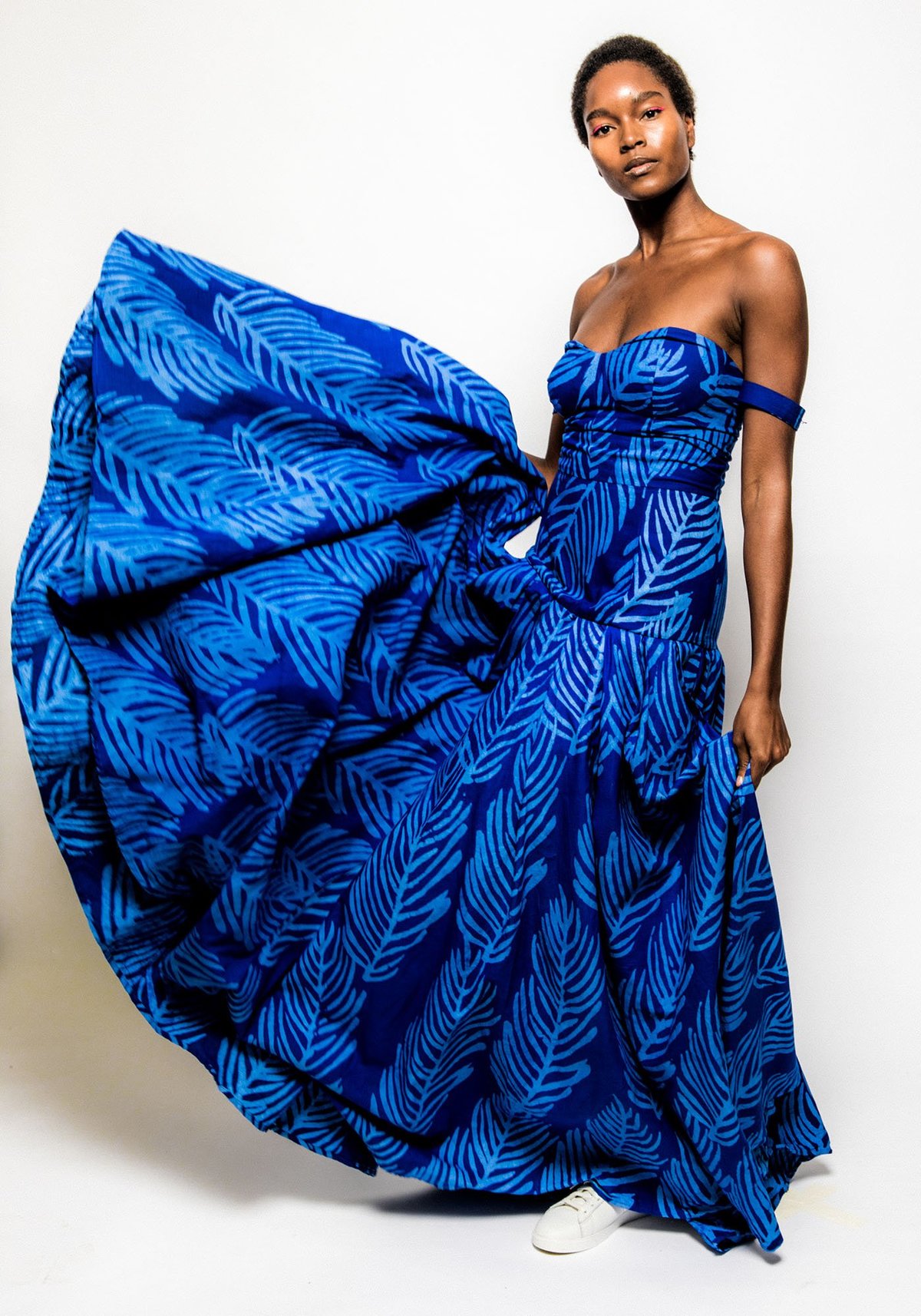 Studio One Eighty Nine Hand-Batik Cotton Evening Gown - Blue Palm Leaf |  Garmentory