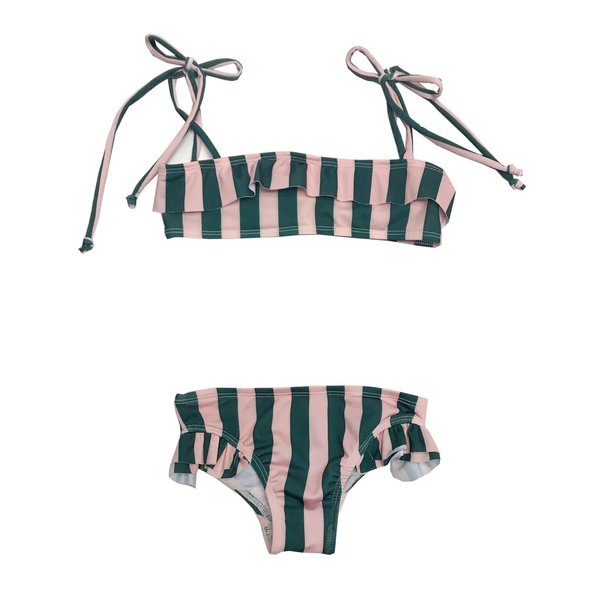 KIDS Hugo Loves Tiki Beverly Hills Stripe Ruffled Bikini GREEN