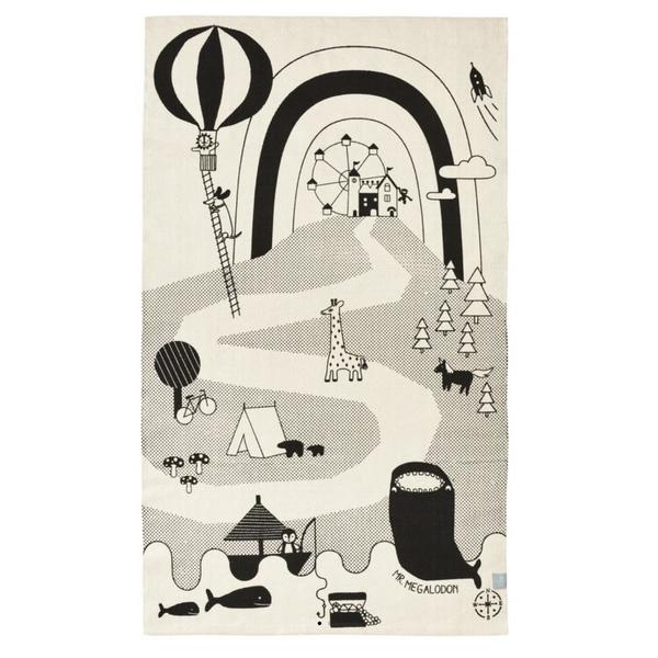 KIDS OYOY Mr. Megladon Adventure Rug - OFF WHITE/BLACK KIDS OYOY Mr. Megladon Adventure Rug - OFF WHITE/BLACK