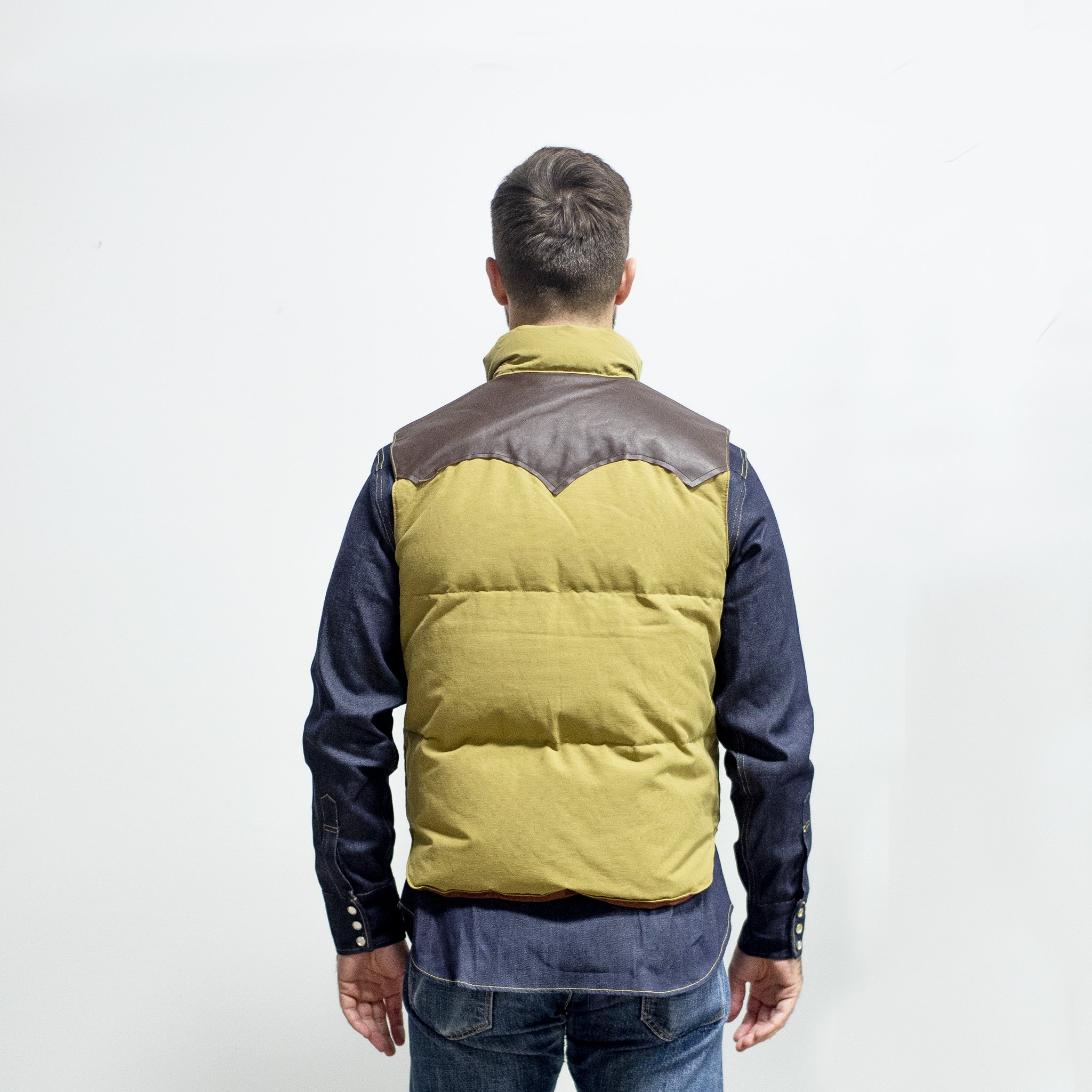 Sugar Cane Leather Yoke Down Vest Beige Garmentory