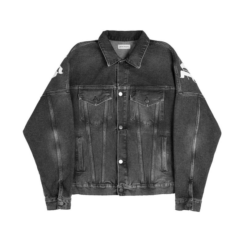 Palm Angels Logo Over Denim Jacket Black Garmentory