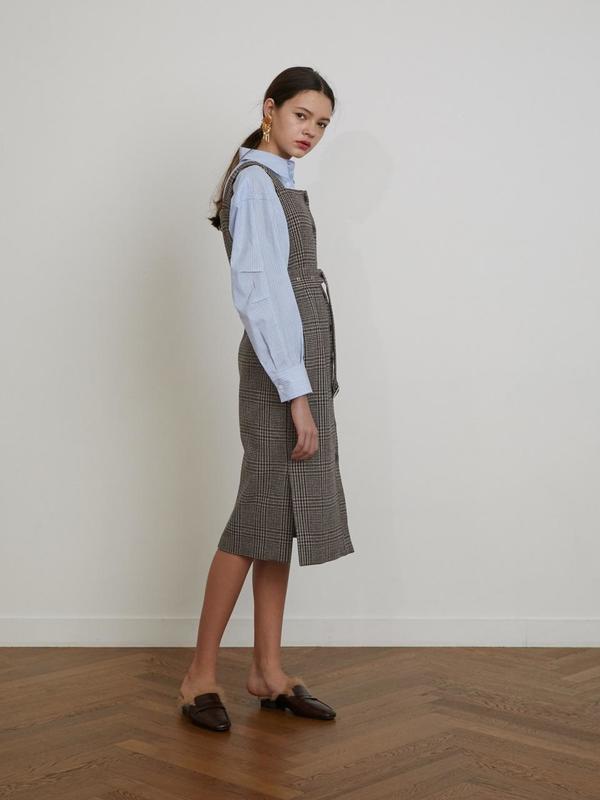 slim fit dress slacks Ladies Clothing And Shoe Wholesaler Stylewise Direct UK Grey Check Pinafore  Dress main image 1