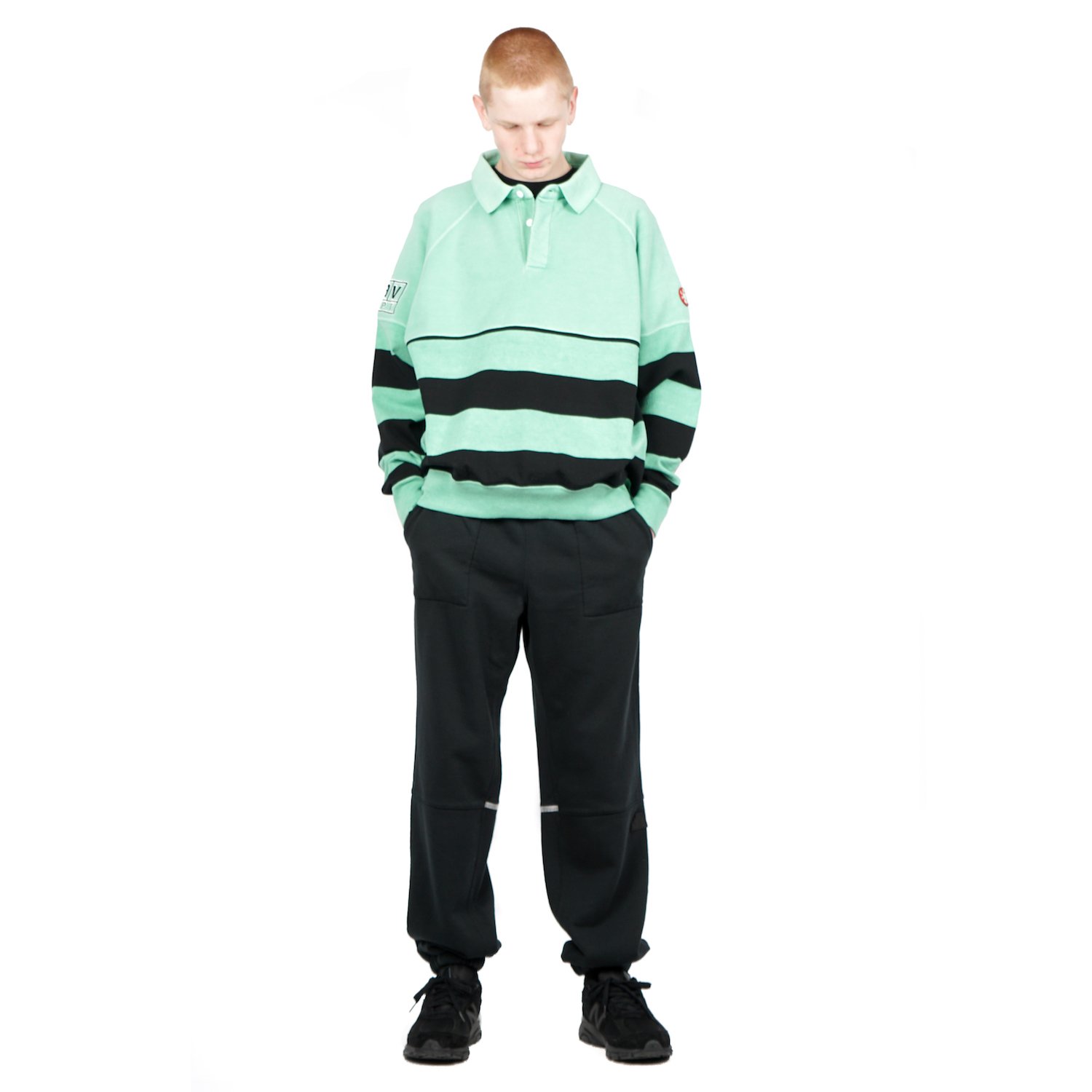 C.E CAVEMPT シーイー STRIPE COLLARED SWEAT L STRIPE-COLLARED-SWEAT--GREEN--