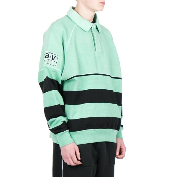Cav Empt STRIPE COLLARED SWEAT - GREEN | Garmentory