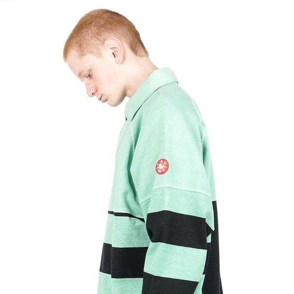 Cav Empt STRIPE COLLARED SWEAT - GREEN | Garmentory