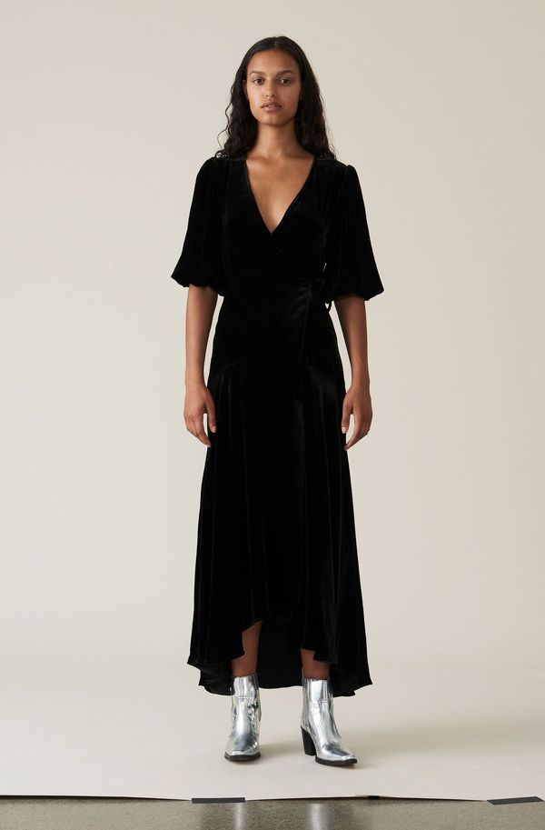 ganni velvet wrap dress