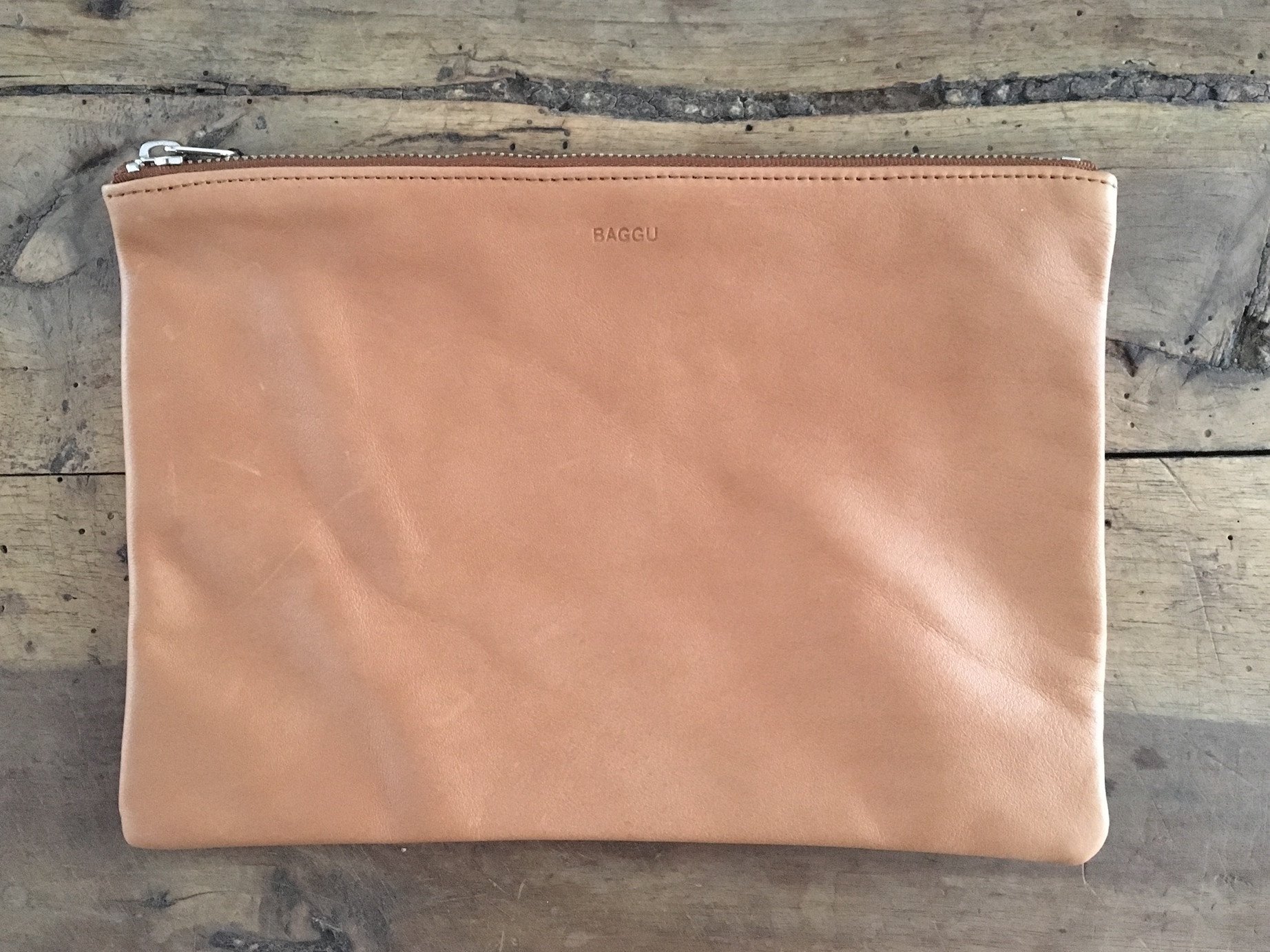 Baggu Medium Flat Leather Pouch Saddle Garmentory