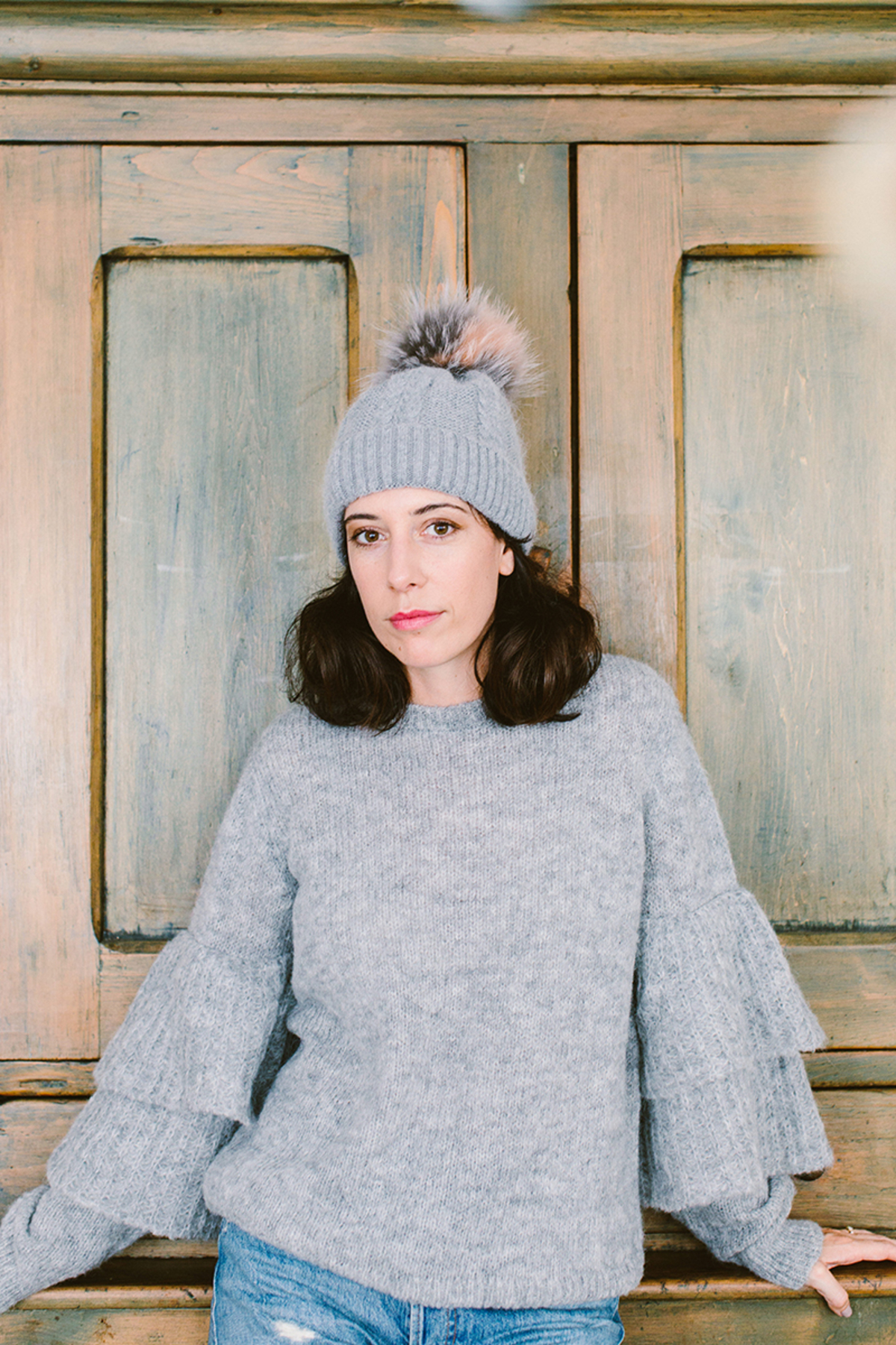 Linda Richards Fur PomPom Hat - Grey | Garmentory display picture 2