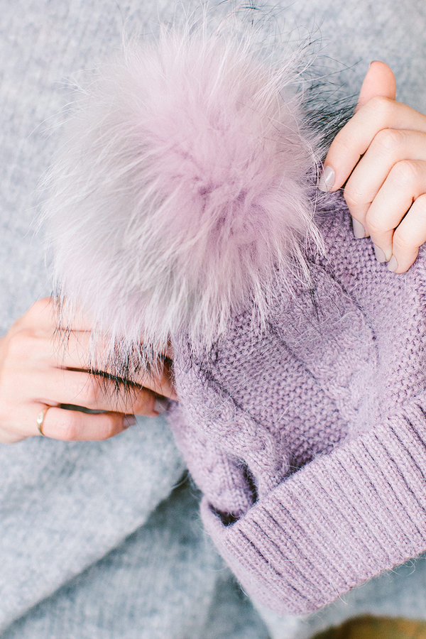 Linda Richards Fur PomPom Hat - Purple | Garmentory display picture 3