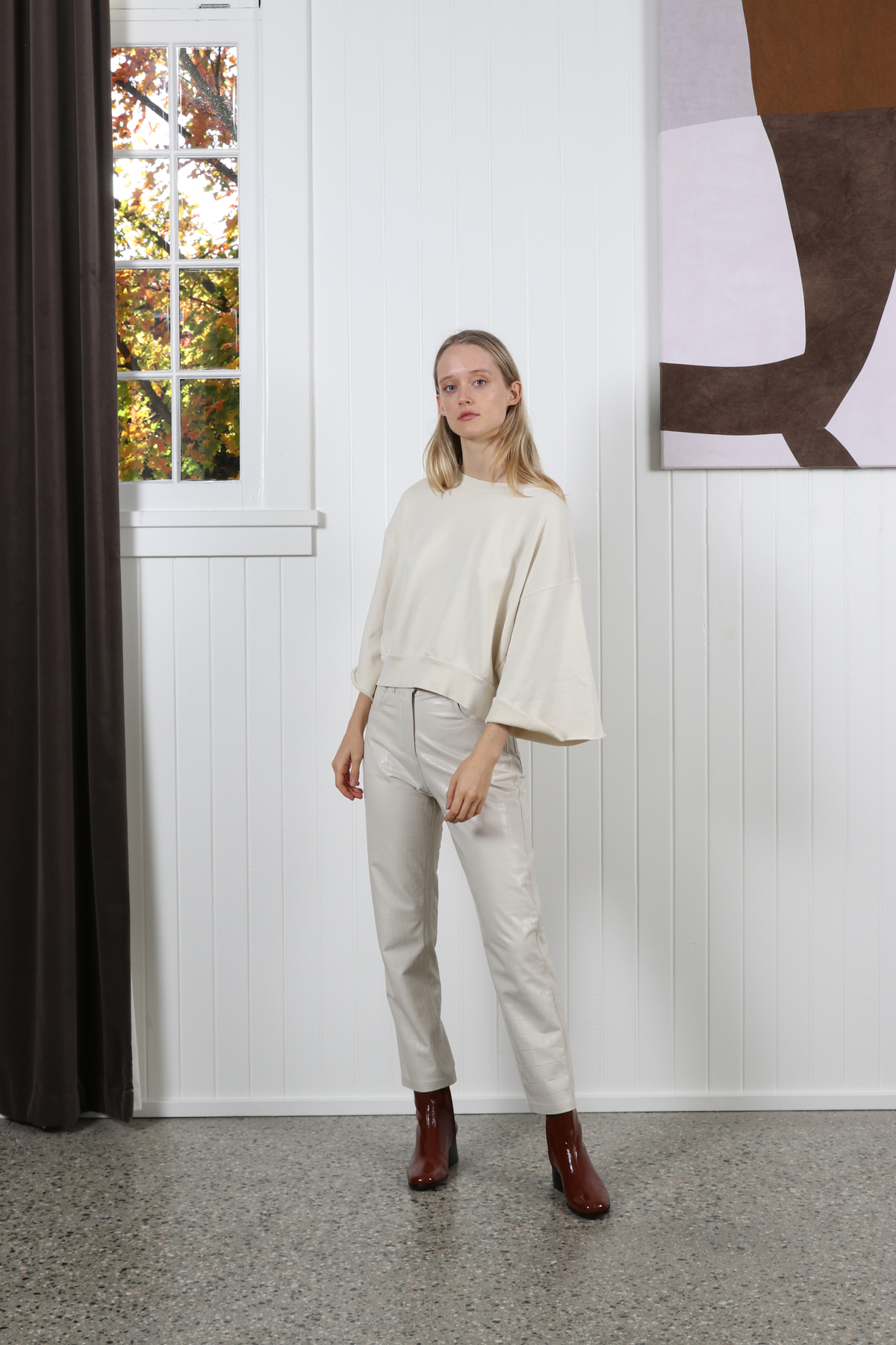 Nanushka Vegan Leather Croc Pant - Creme | Garmentory