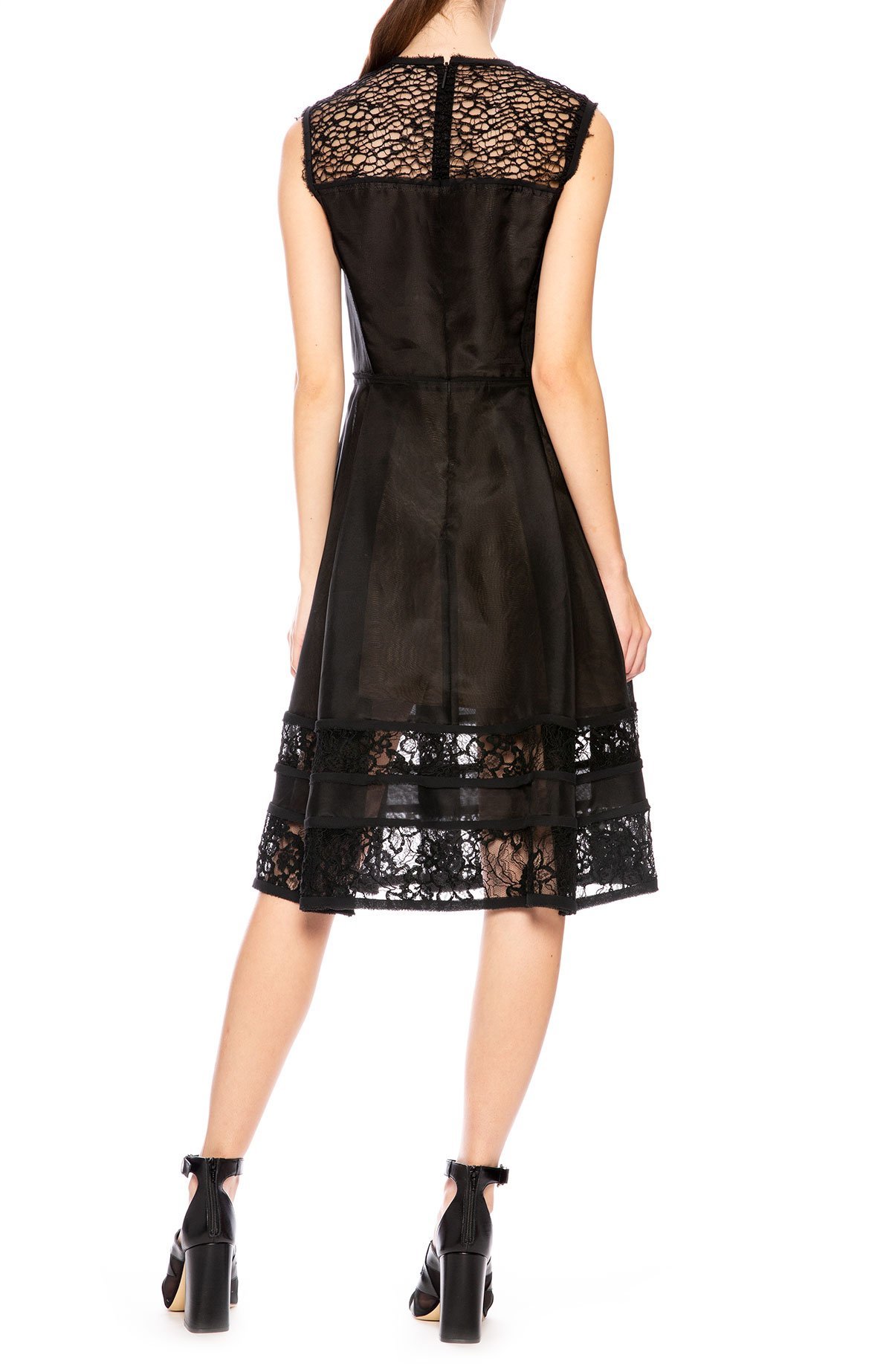 judalon lace button front midi dress Button Front Midi Shirt Dress with Lace Sleeve Detail in Black main image 1