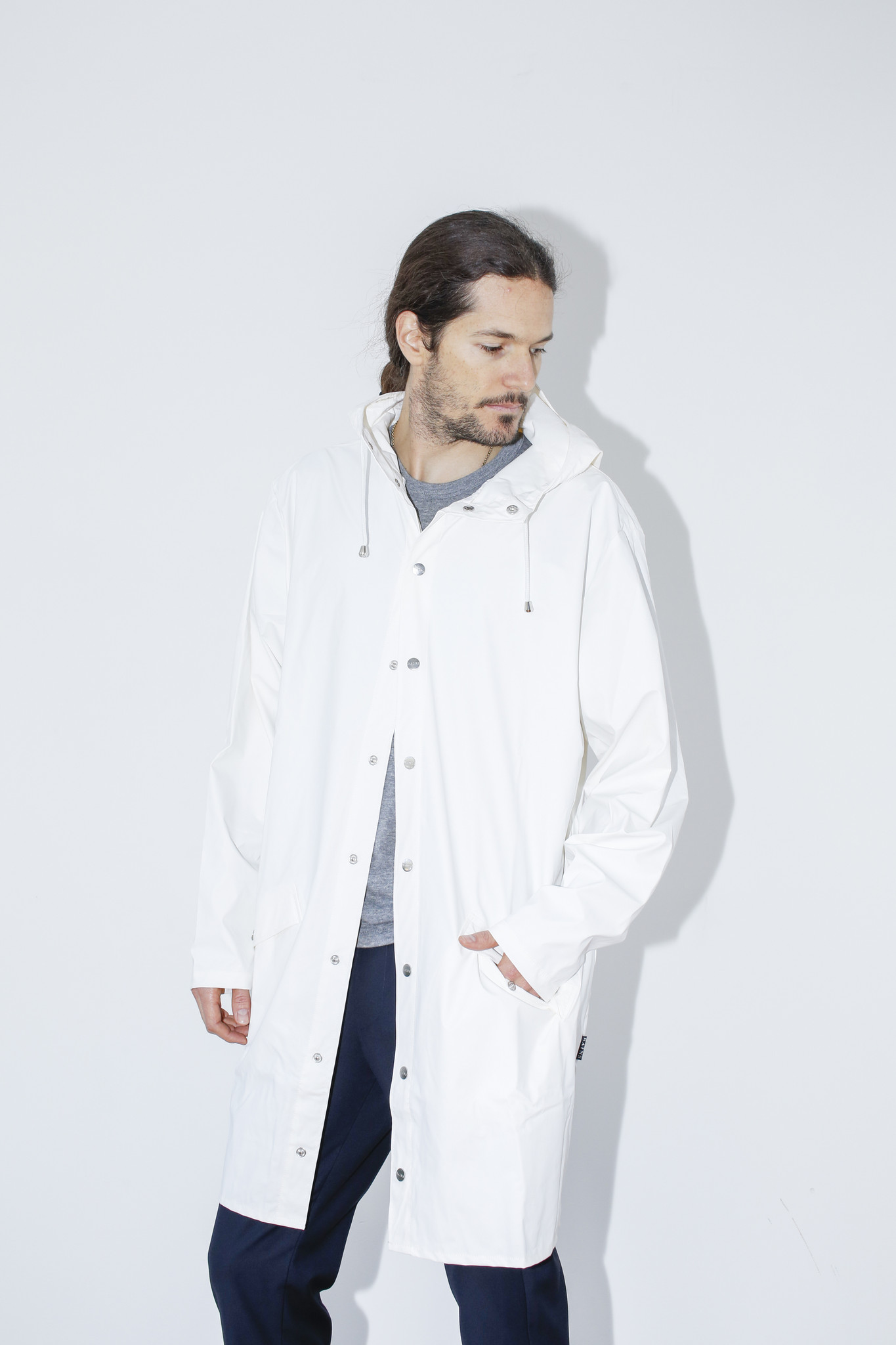 Unisex Rains White Hooded Rain Coat Garmentory