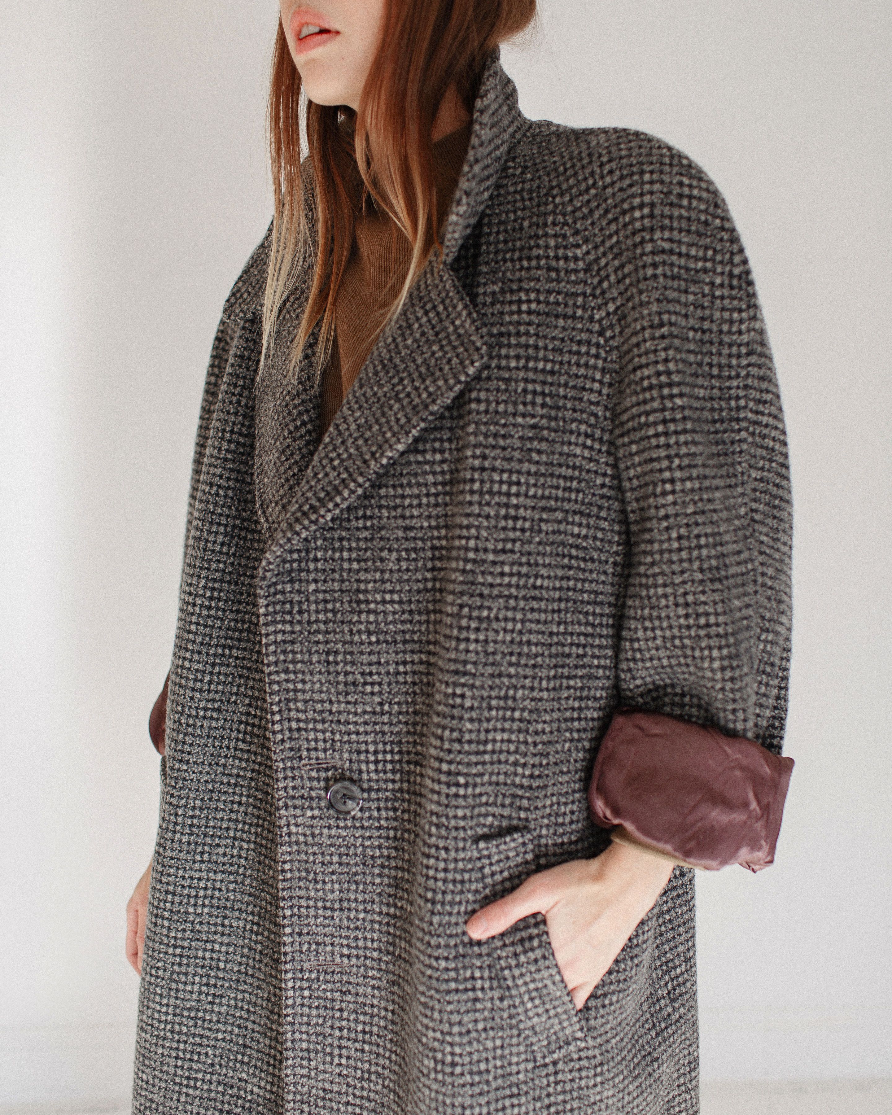 Kaleidos Vintage Soft Checkered Long Coat Grey Garmentory