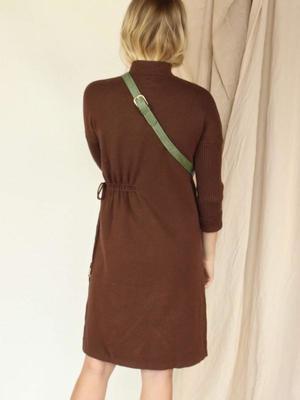 Jovonna Mock Neck Sweater Dress with Cinched Side - Brown Jovonna Mock Neck Sweater Dress with Cinched Side - Brown
