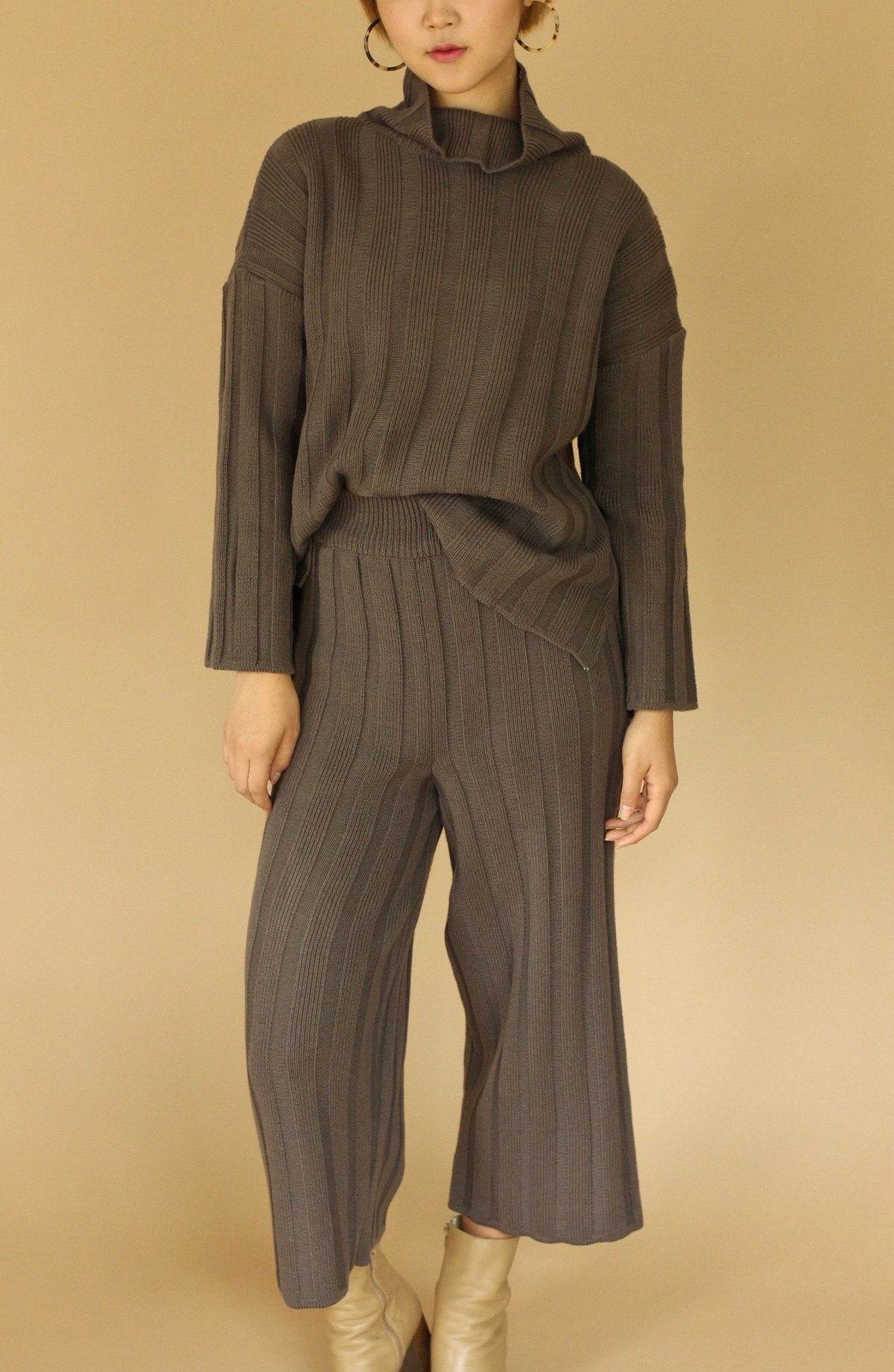 LUCCA Ribbed Knit Mock Turtleneck Sweater - Cocoa - Image 2 of 4