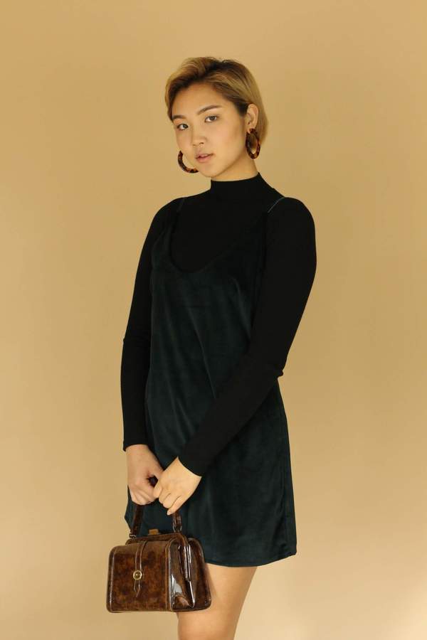 Six Crisp Days Velvet Mini Dress - Dark Green Six Crisp Days Velvet Mini Dress - Dark Green