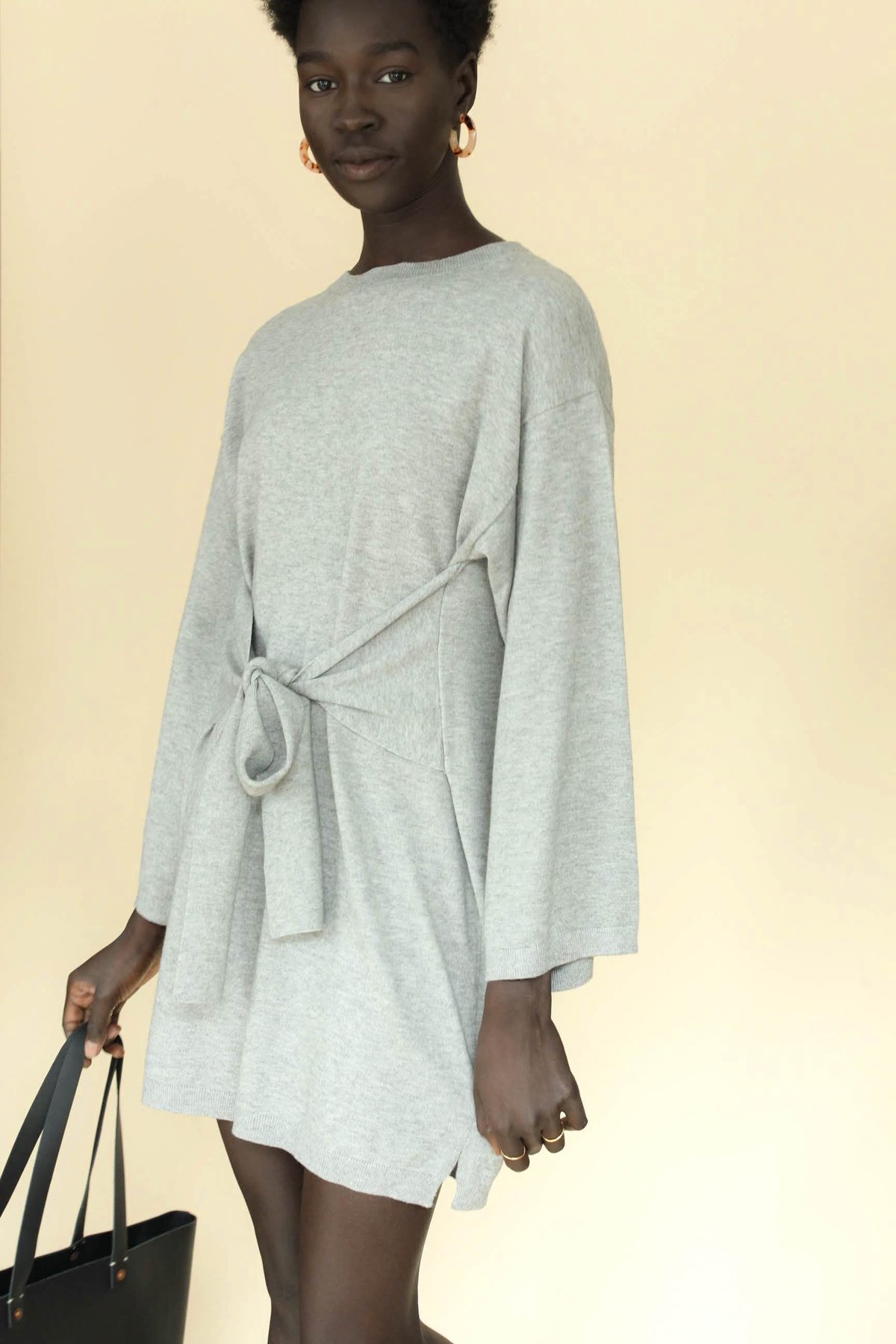 Olivaceous Tie Waist Sweater Dress - GREY | Garmentory