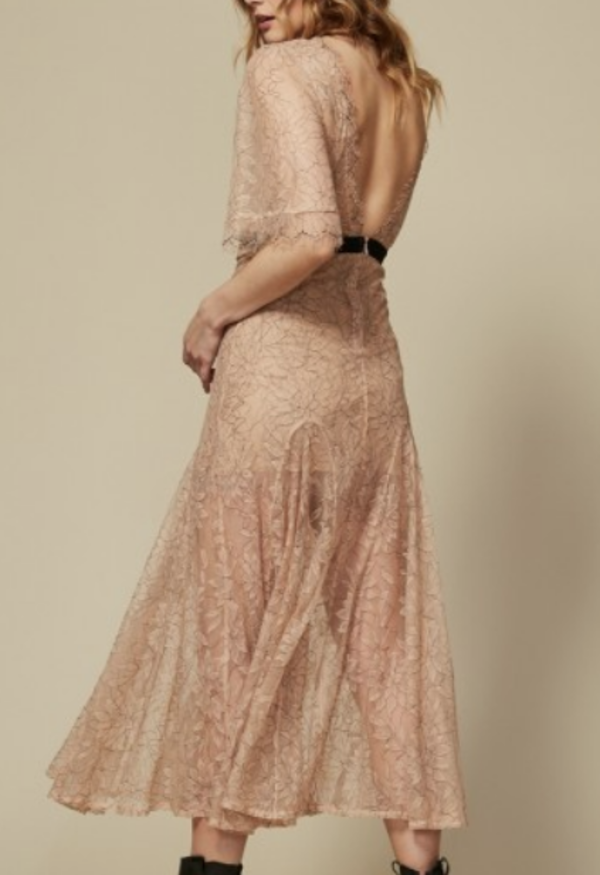 green emerald velvet dress Pleated Flowy Dress in Nude Pink main image 0