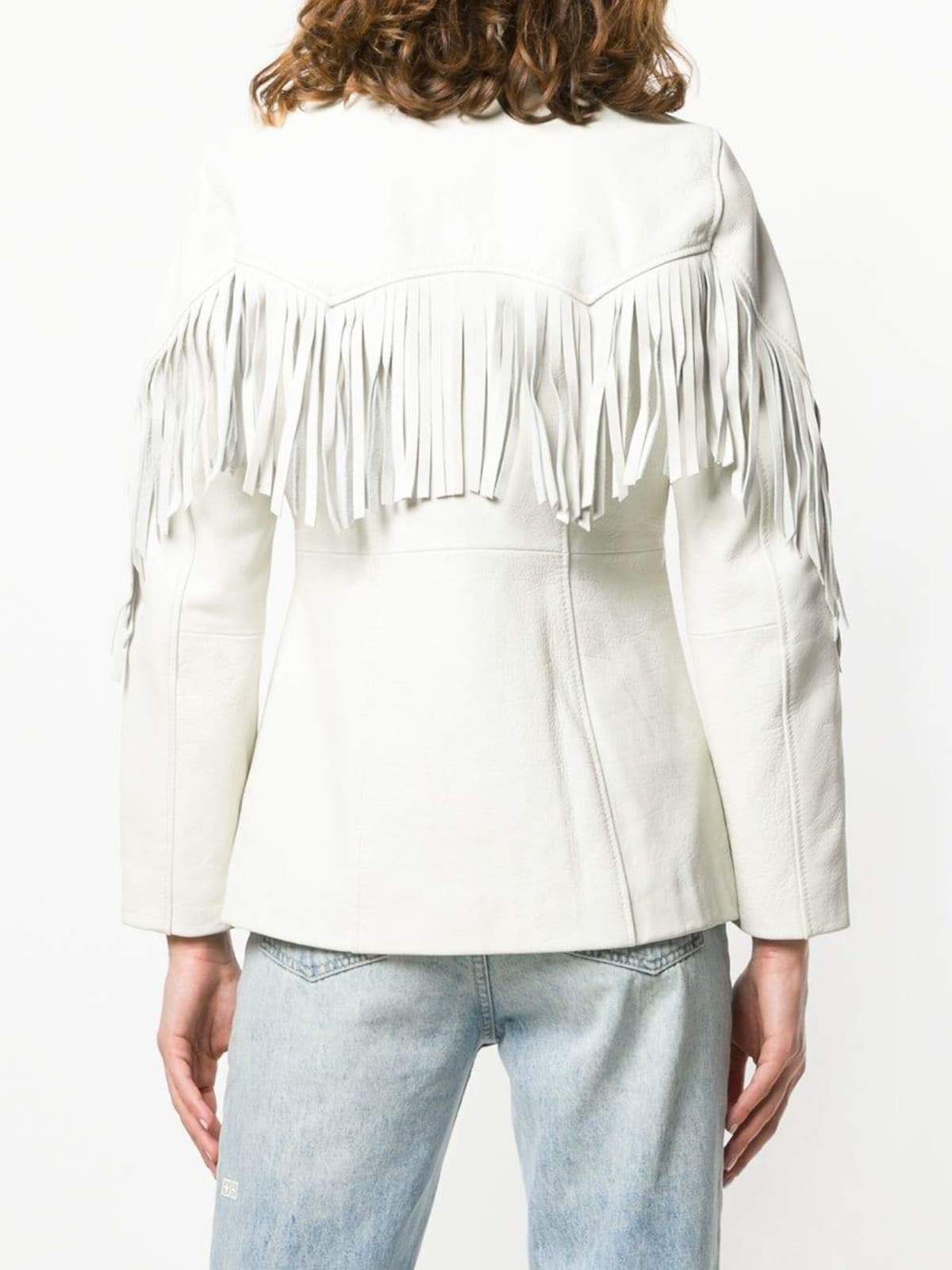 GANNI Angela Leather Fringe Jacket Egret Garmentory