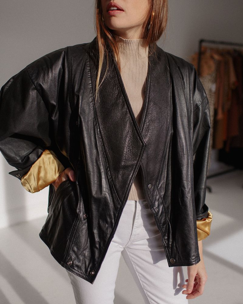 Kaleidos Vintage 80s Leather Bomber Jacket - Black | Garmentory