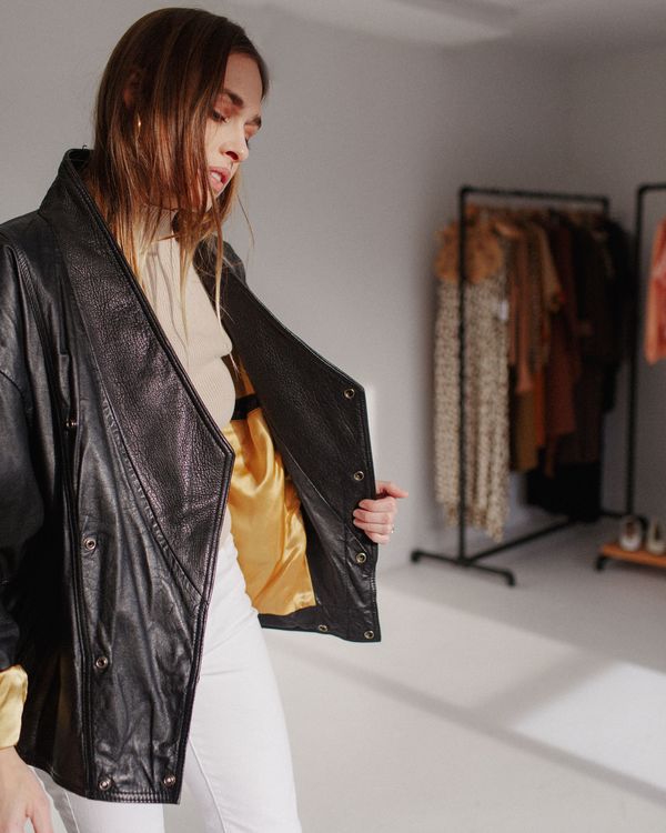 Kaleidos Vintage 80s Leather Bomber Jacket - Black | Garmentory