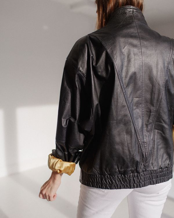 Kaleidos Vintage 80s Leather Bomber Jacket - Black | Garmentory