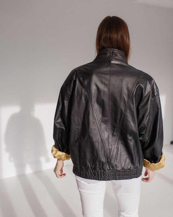 Kaleidos Vintage 80s Leather Bomber Jacket - Black | Garmentory