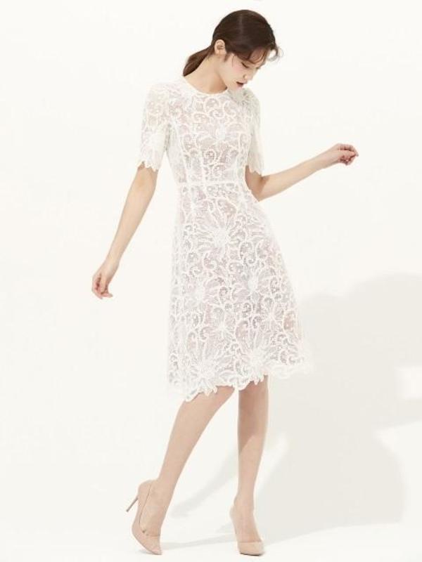white christmas dresses Elegant White Lace Midi Dress main image 1