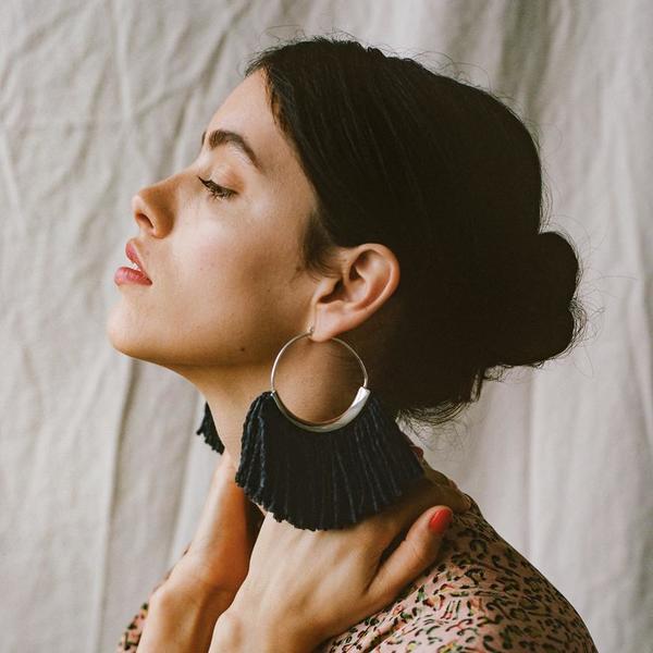 Erin Considine Ridge Fringe Hoops - Hollyhock Raw Silk Erin Considine Ridge Fringe Hoops - Hollyhock Raw Silk