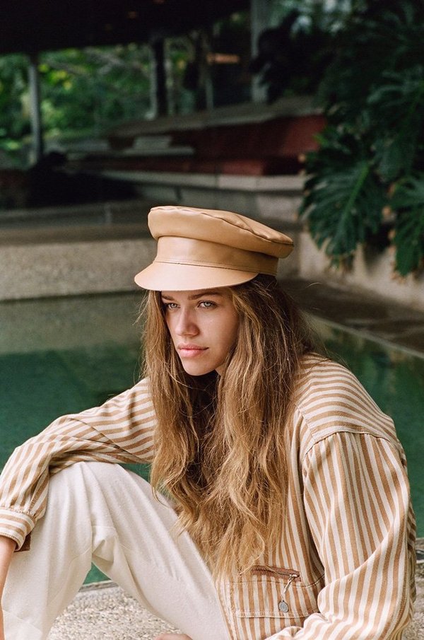 Lack of Color Leather Biker Cap - Tan | Garmentory display picture 1