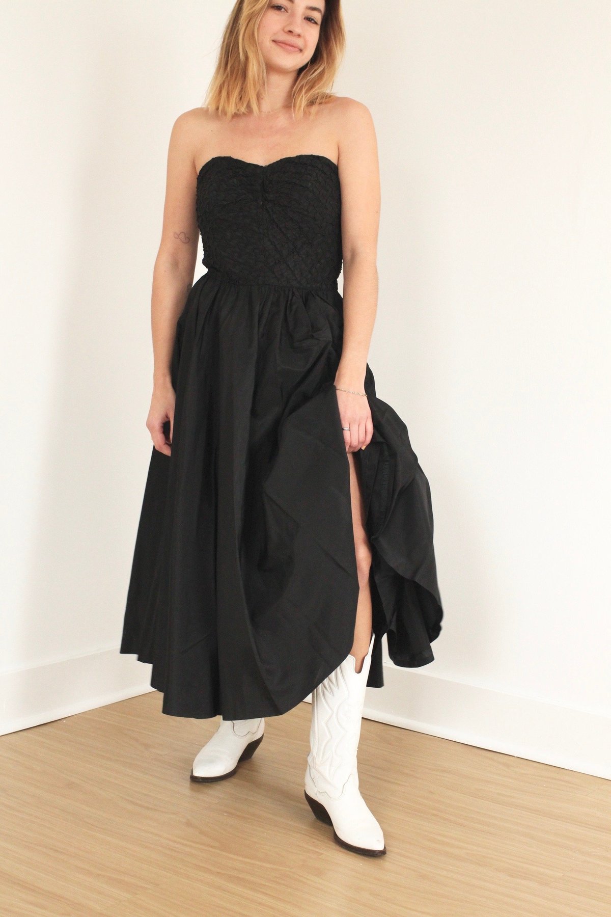 square neck little black dress Billie Square Neck Bodycon Mini Dress • Shop American Threads Online Black / L main image 1