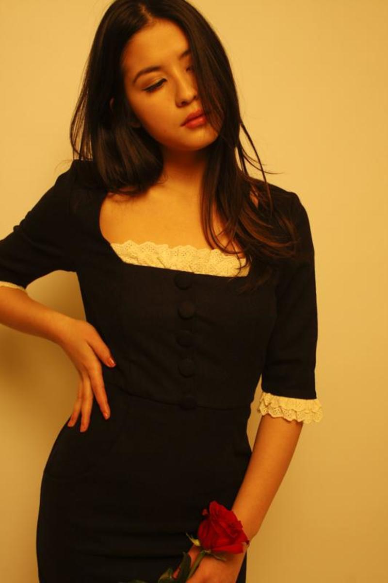 l'ecole des femmes SQUARE NECK FRENCH MAID DRESS - BLACK