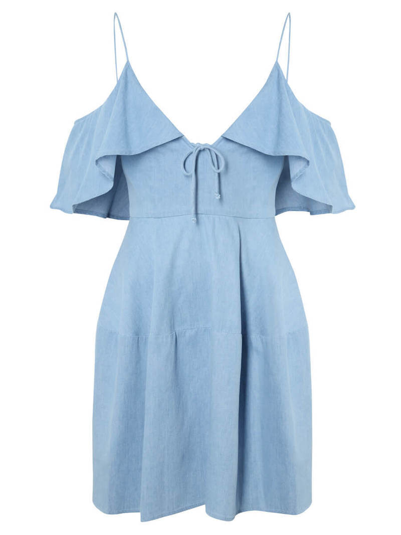 n nicholas denim dress N / Nicholas Denim Flare Side Sleeveless Dress - Mid Blue