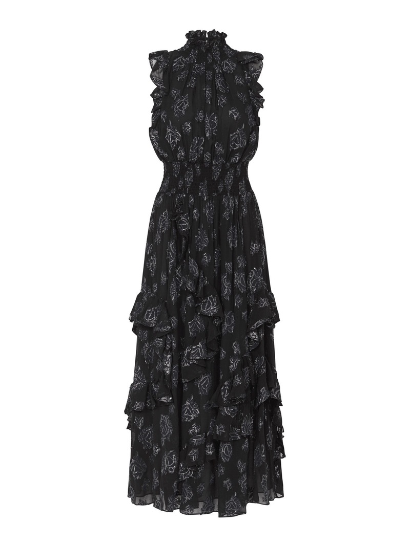 Rebecca Taylor Rose Metallic Clip Dress - Rose Print | Garmentory