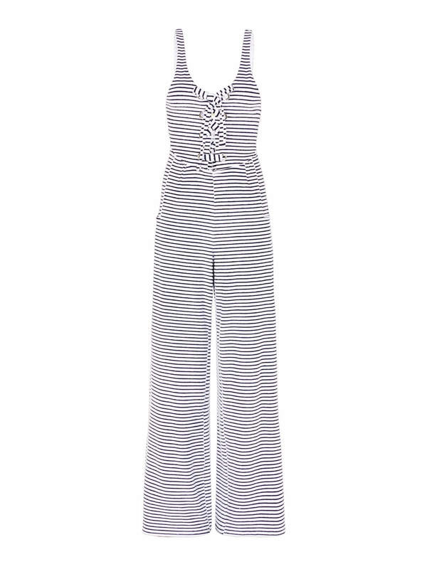 Mara Hoffman Stripe Lace Up Front Jumpsuit - Navy/White Mara Hoffman Stripe Lace Up Front Jumpsuit - Navy/White