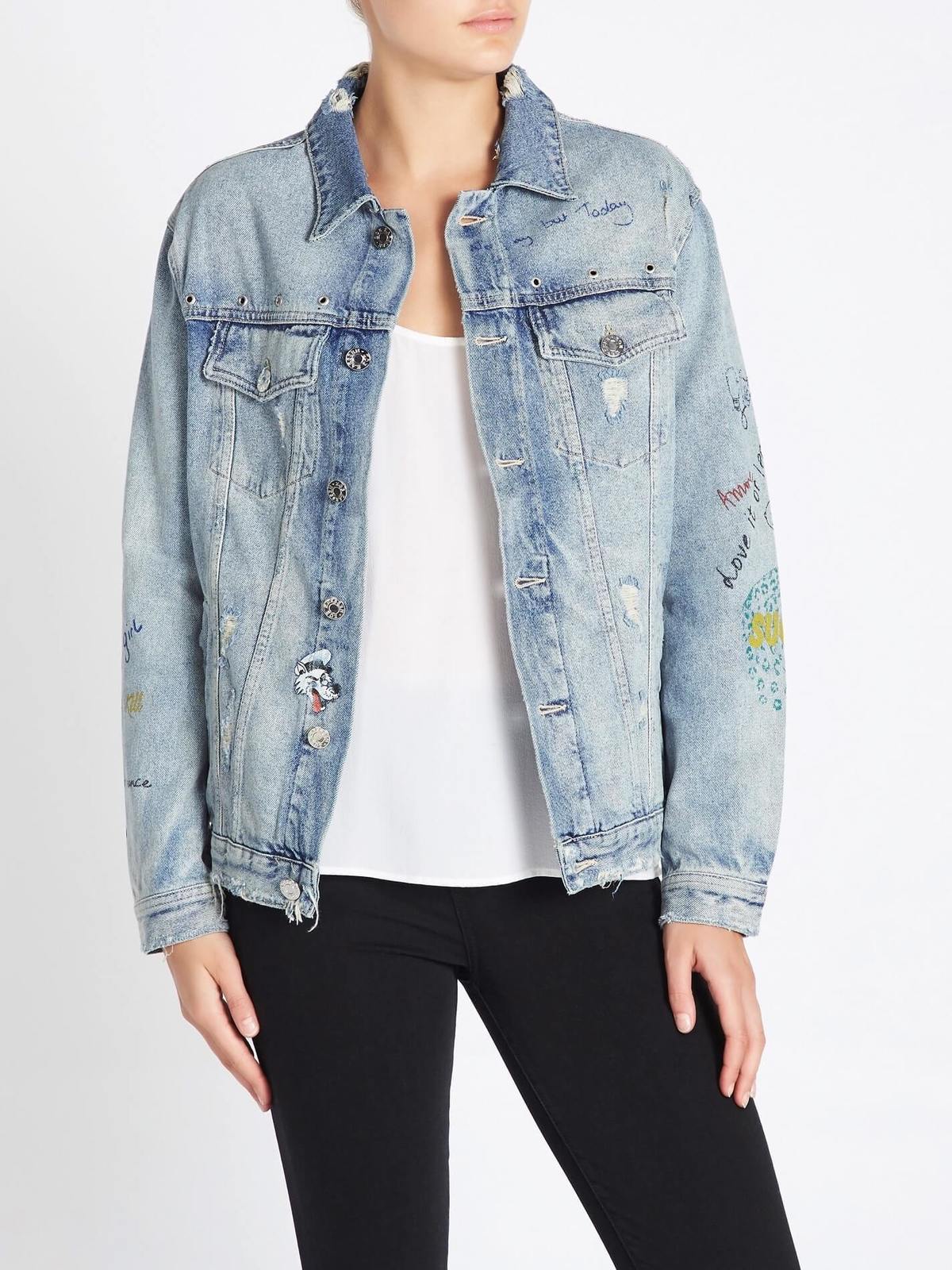 Zoe Karssen Obsession Embroidered Denim Jacket - Light Denim - Image 1 of 5