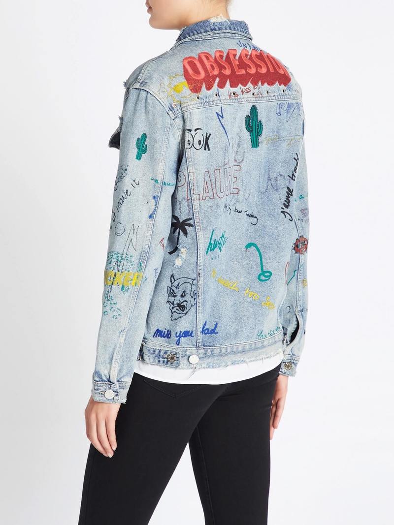 Zoe Karssen Obsession Embroidered Denim Jacket - Light Denim