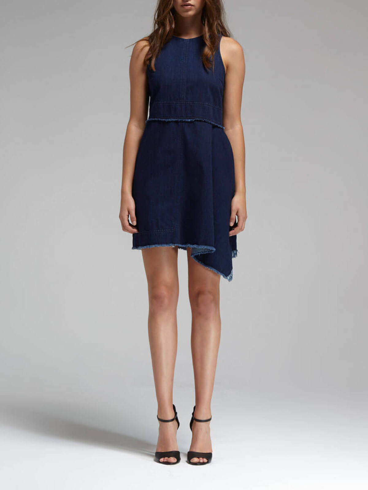 n nicholas denim dress N / Nicholas Denim Flare Side Sleeveless Dress - Mid Blue