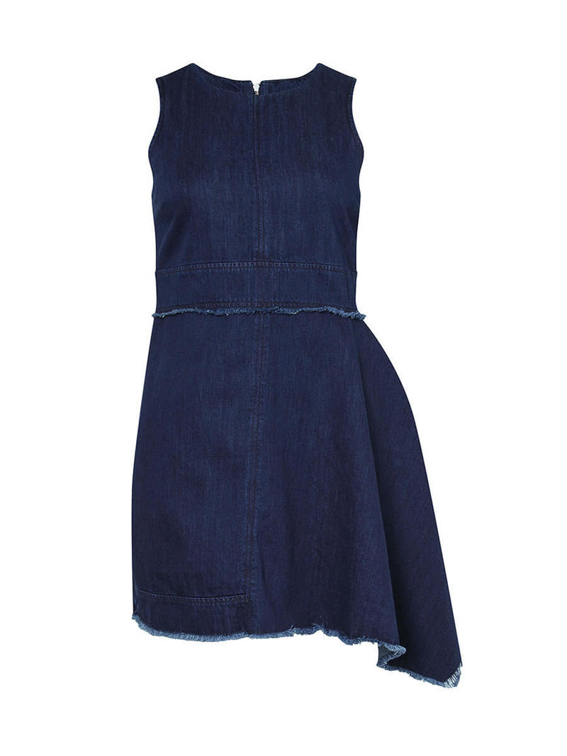 n nicholas denim dress N / Nicholas Denim Flare Side Sleeveless Dress - Mid Blue