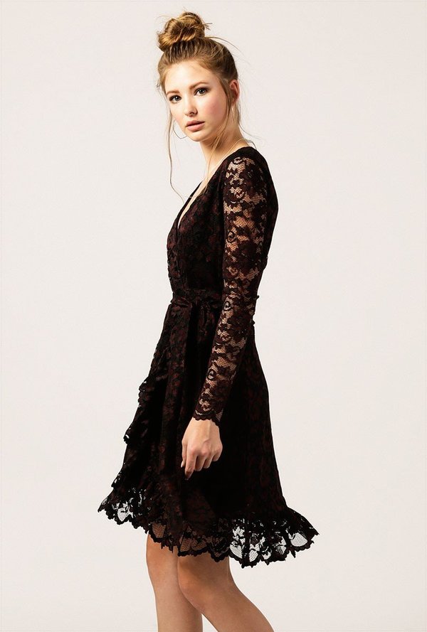 chinese dress ladies Flyn Lace Midi Dress in Black