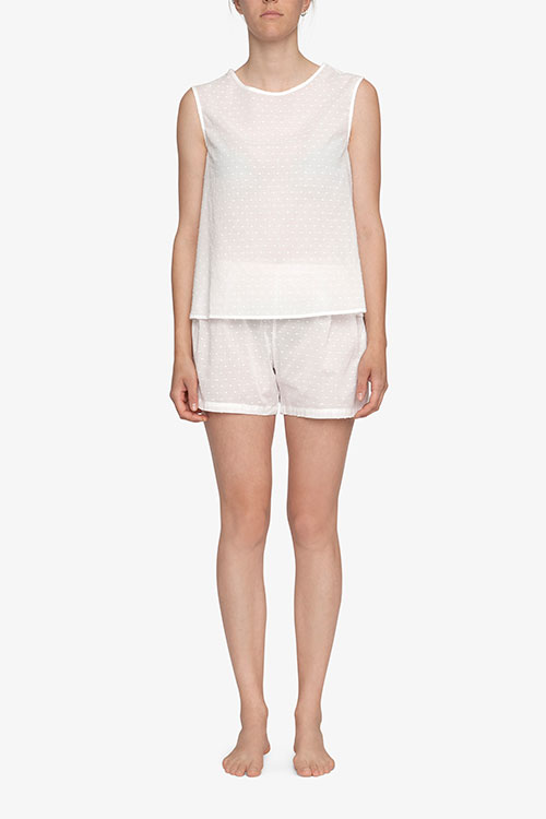 The Sleep Shirt Classic Top and Pleat Short Set White Swiss Dot The Sleep Shirt Classic Top and Pleat Short Set White Swiss Dot