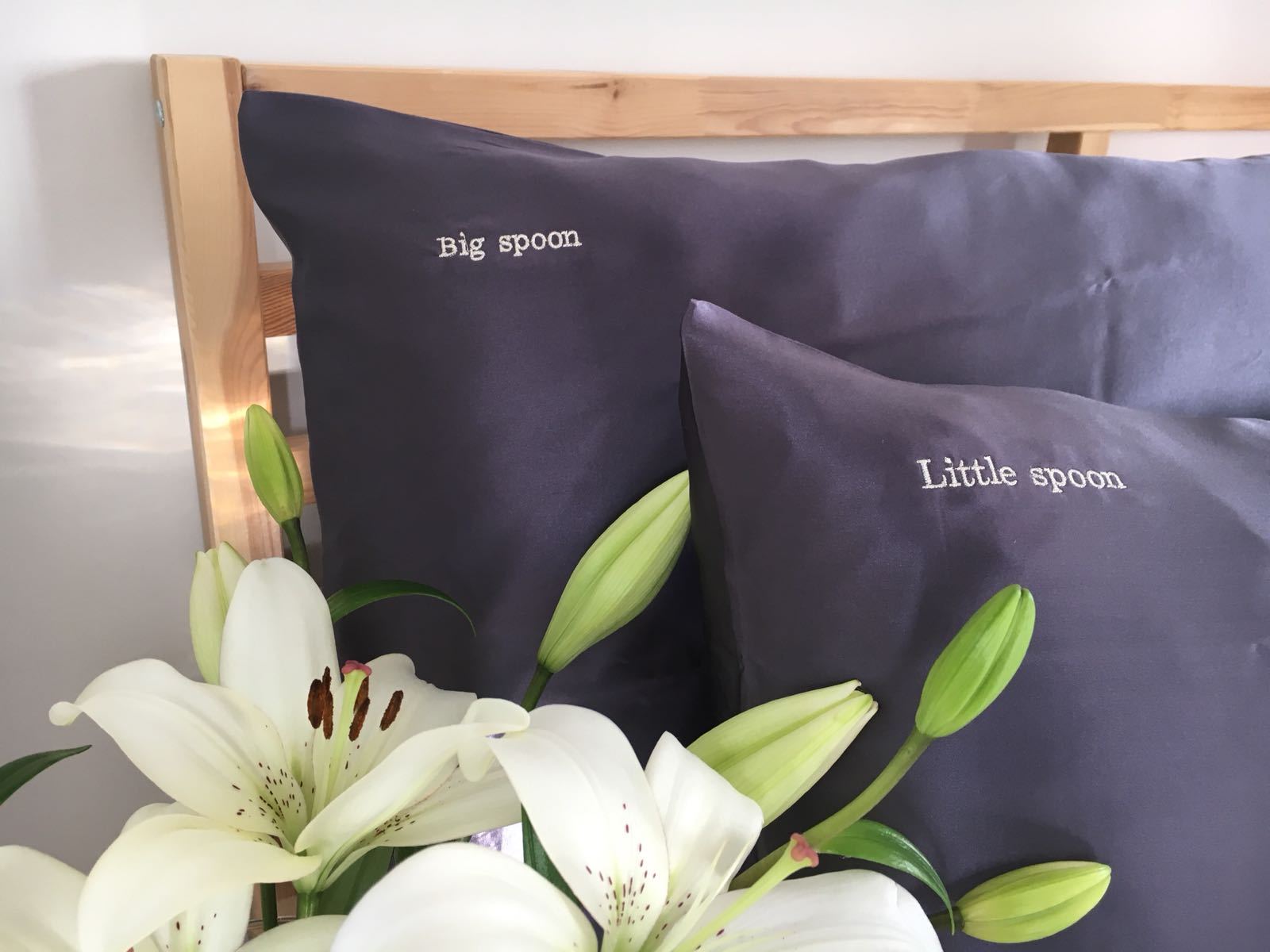 Silk Game Big Spoon Little Spoon Silk Pillowcases Charcoal