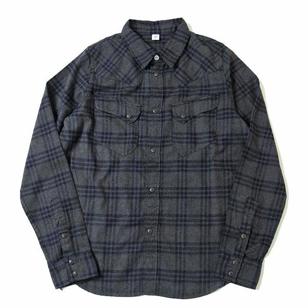 Pure Blue Japan Check Flannel Western Shirt - Grey Indigo Pure Blue Japan Check Flannel Western Shirt - Grey Indigo