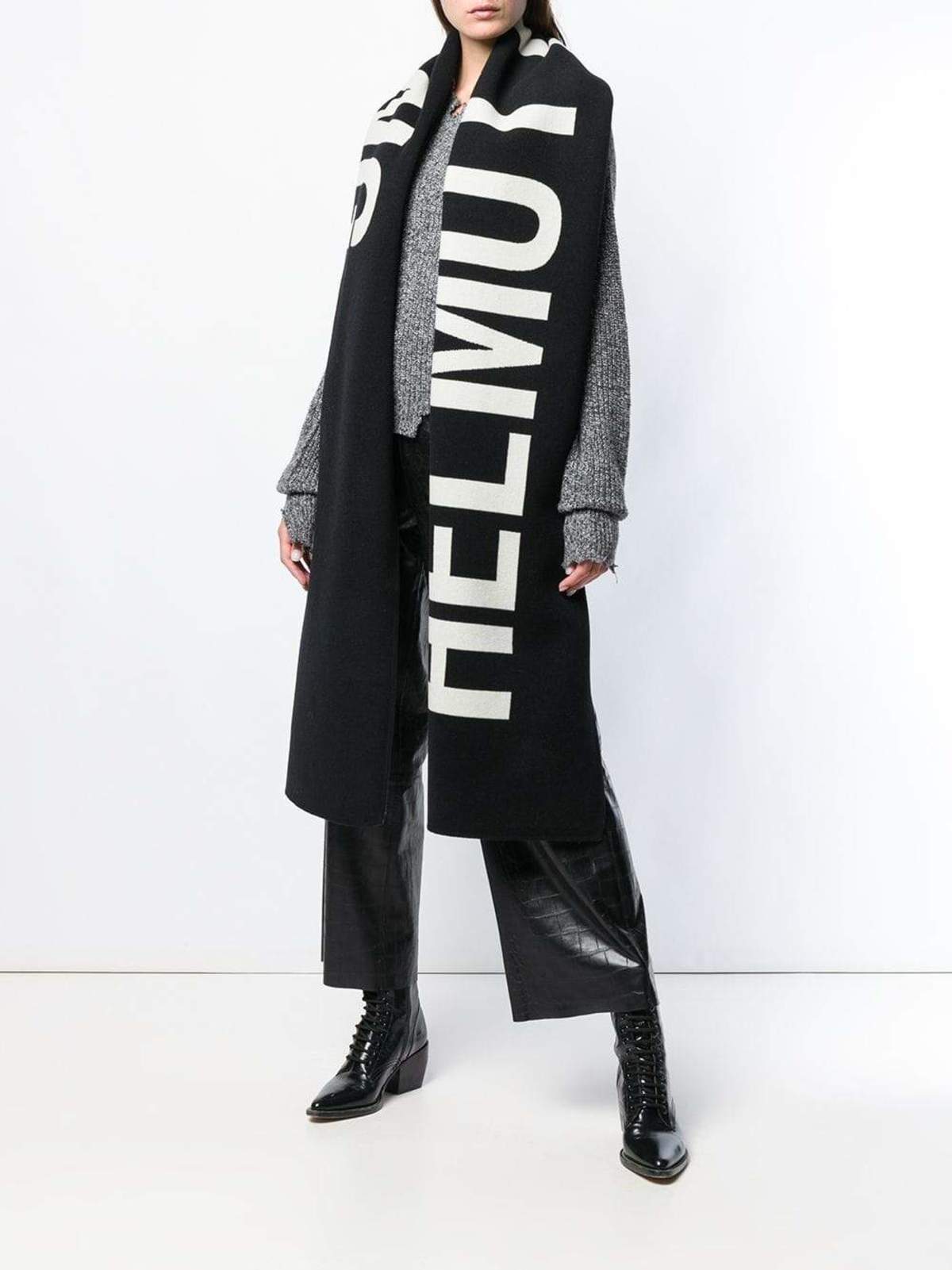 unisex HELMUT LANG Large Logo Scarf - black on Garmentory