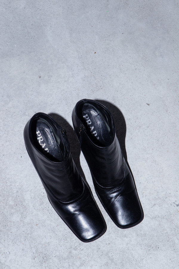 VINTAGE PRADA SQUARE TOE ANKLE BOOTS - BLACK | Garmentory